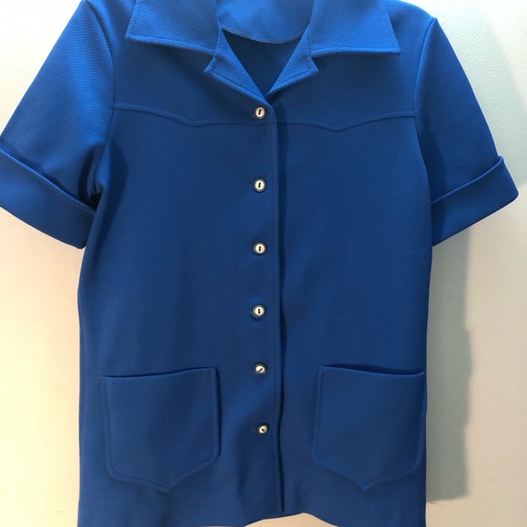 Vintage Classic Blue Women's Button-Up Top - Picture 1 of 4